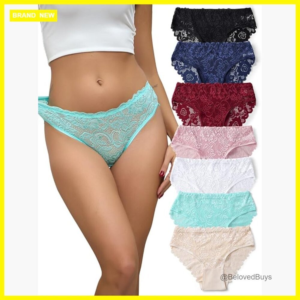 Lace Hipster Panties 7-Pack, Cotton Briefs, Full Coverage, S-XXL